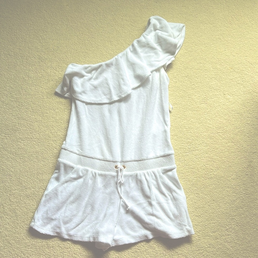 Terry cloth one shoulder romper